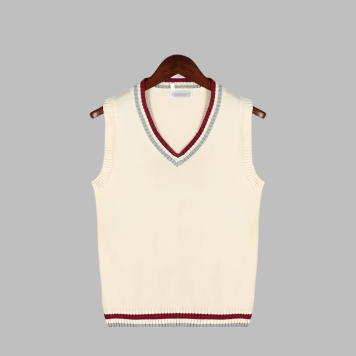 Ärmelloser Pullover im Retro-Streifen-Preppy-Stil