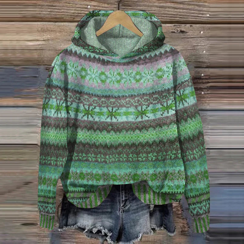 Damen Vintage Fair Isle Hoodie