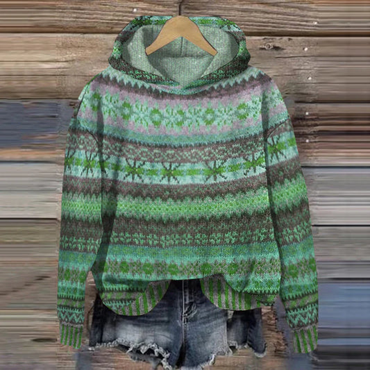 Damen Vintage Fair Isle Hoodie
