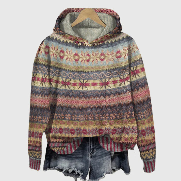 Damen Vintage Fair Isle Hoodie