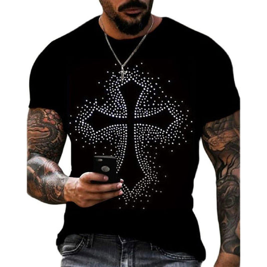 Oversized Herren T-Shirt mit Rundhalsausschnitt und Strass