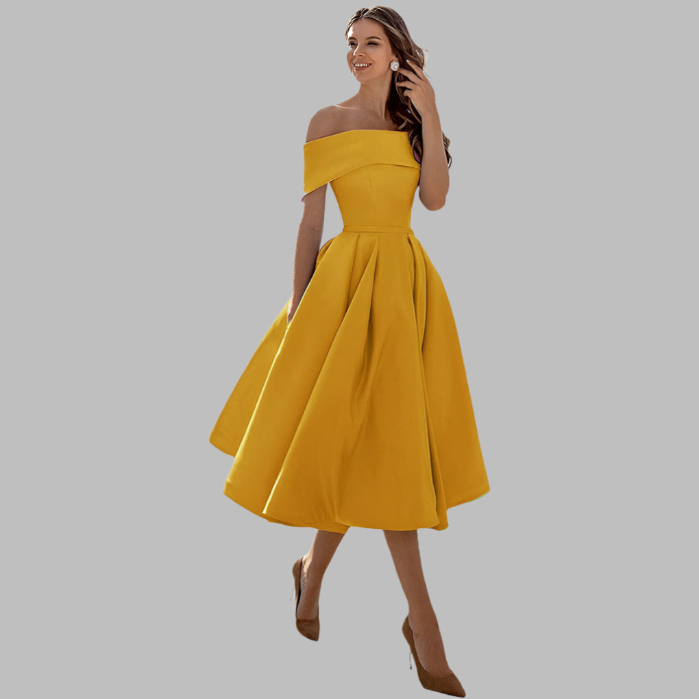 Schulterfreies Vintage-Ballkleid aus Satin