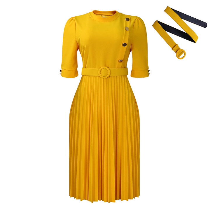 Plissiertes, müheloses Kleid mit V-Ausschnitt