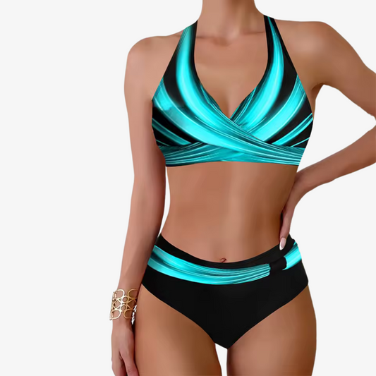 High Waist Bikini Set mit Stilvollem Print