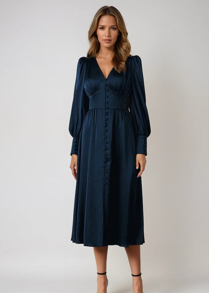 Elegantes Satin-Maxikleid mit V-Ausschnitt für Damen Zeitlose Eleganz mit modernem Touch