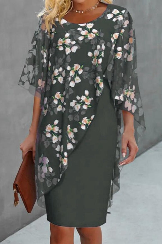 Elegantes Damen Kleid mit Blumenmuster und V-Ausschnitt