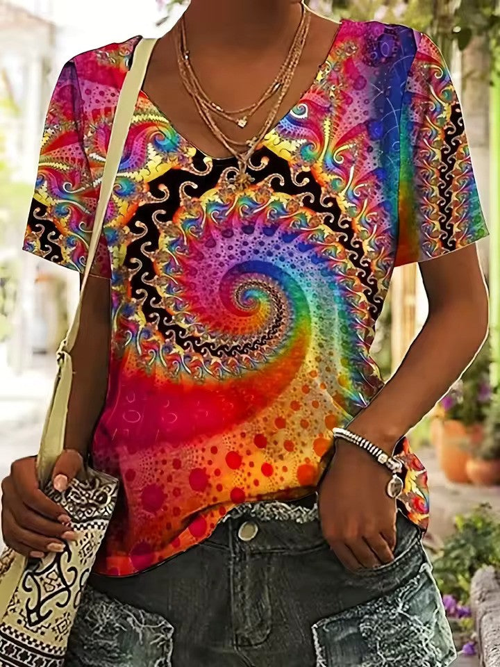 Retro V-Ausschnitt T-Shirt für Damen