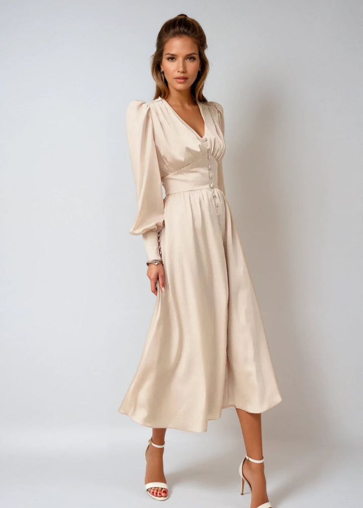 Elegantes Satin-Maxikleid mit V-Ausschnitt für Damen Zeitlose Eleganz mit modernem Touch