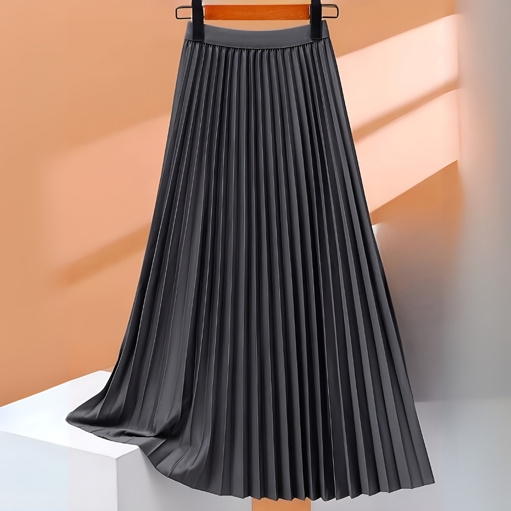 Satiniert plissierter Midirock mit hoher Taille