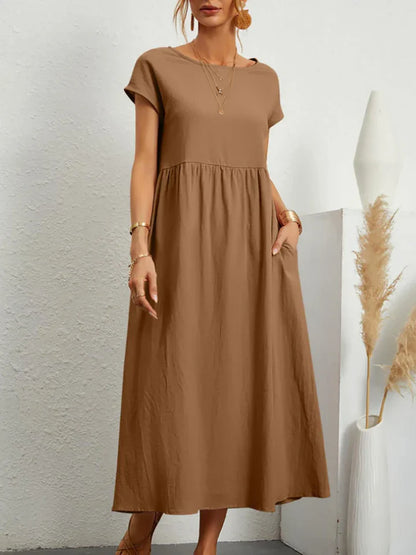 Vintage Baumwollkleid mit Rundhalsausschnitt