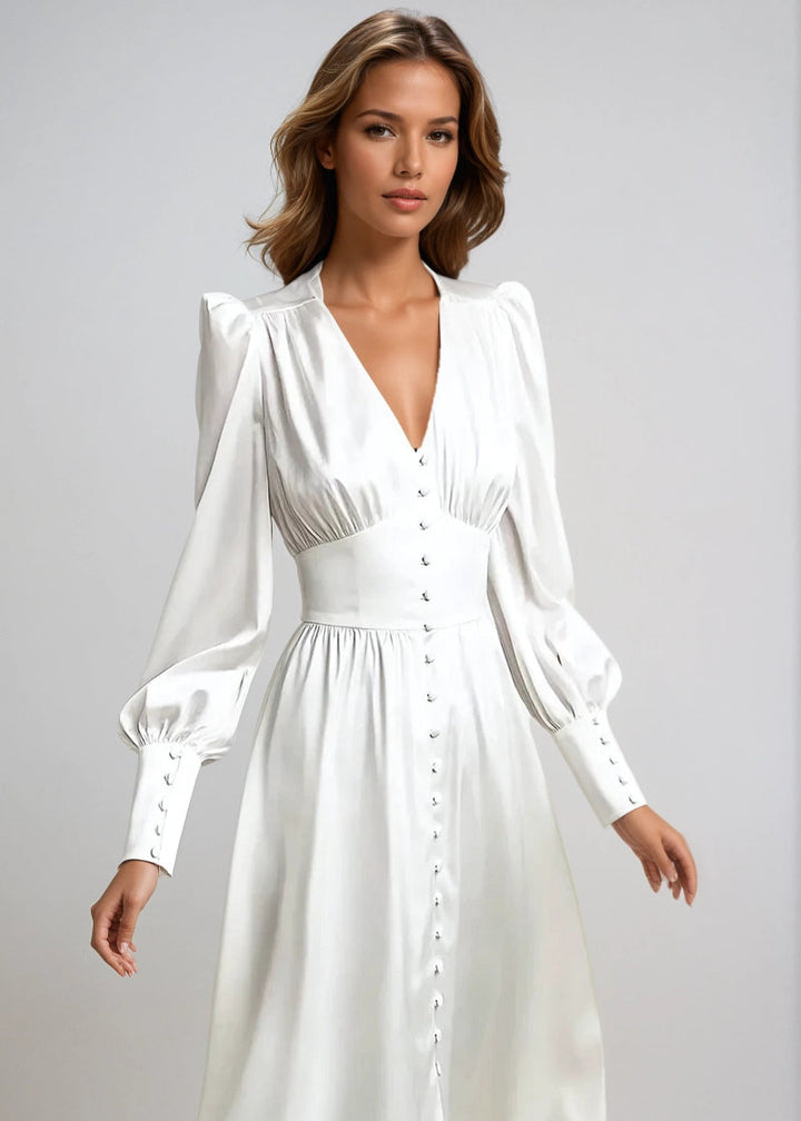 Elegantes Satin-Maxikleid mit V-Ausschnitt für Damen Zeitlose Eleganz mit modernem Touch