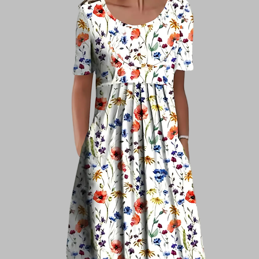 Müheloses Vintage-Sommerkleid mit Blumenrüschen