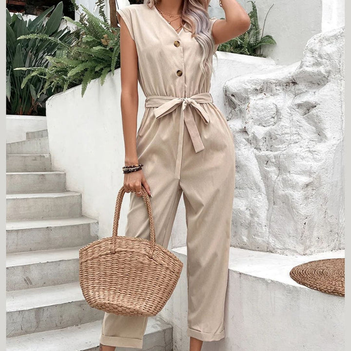 Kurzarm-Jumpsuit mit V-Ausschnitt für Damen