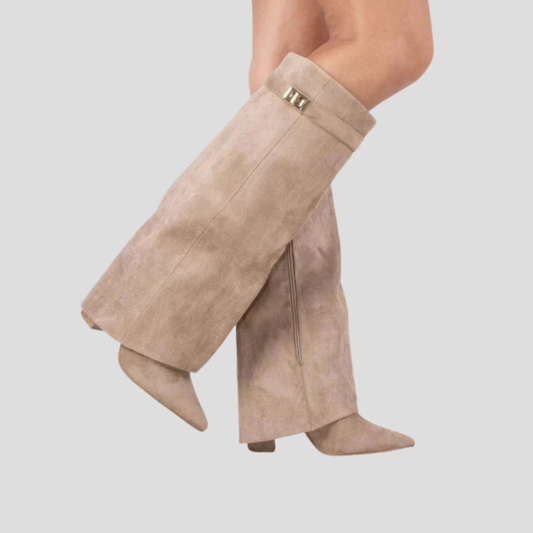 Stiefel mit hohem Blockabsatz und Überschlag