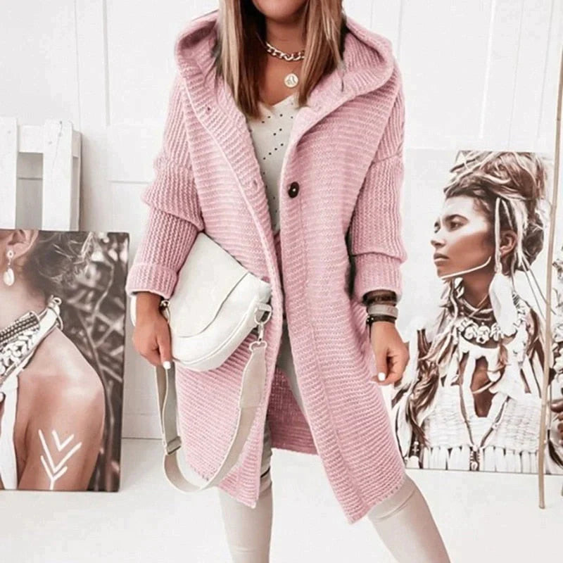 Warme Strick-Cardigan mit Kapuze