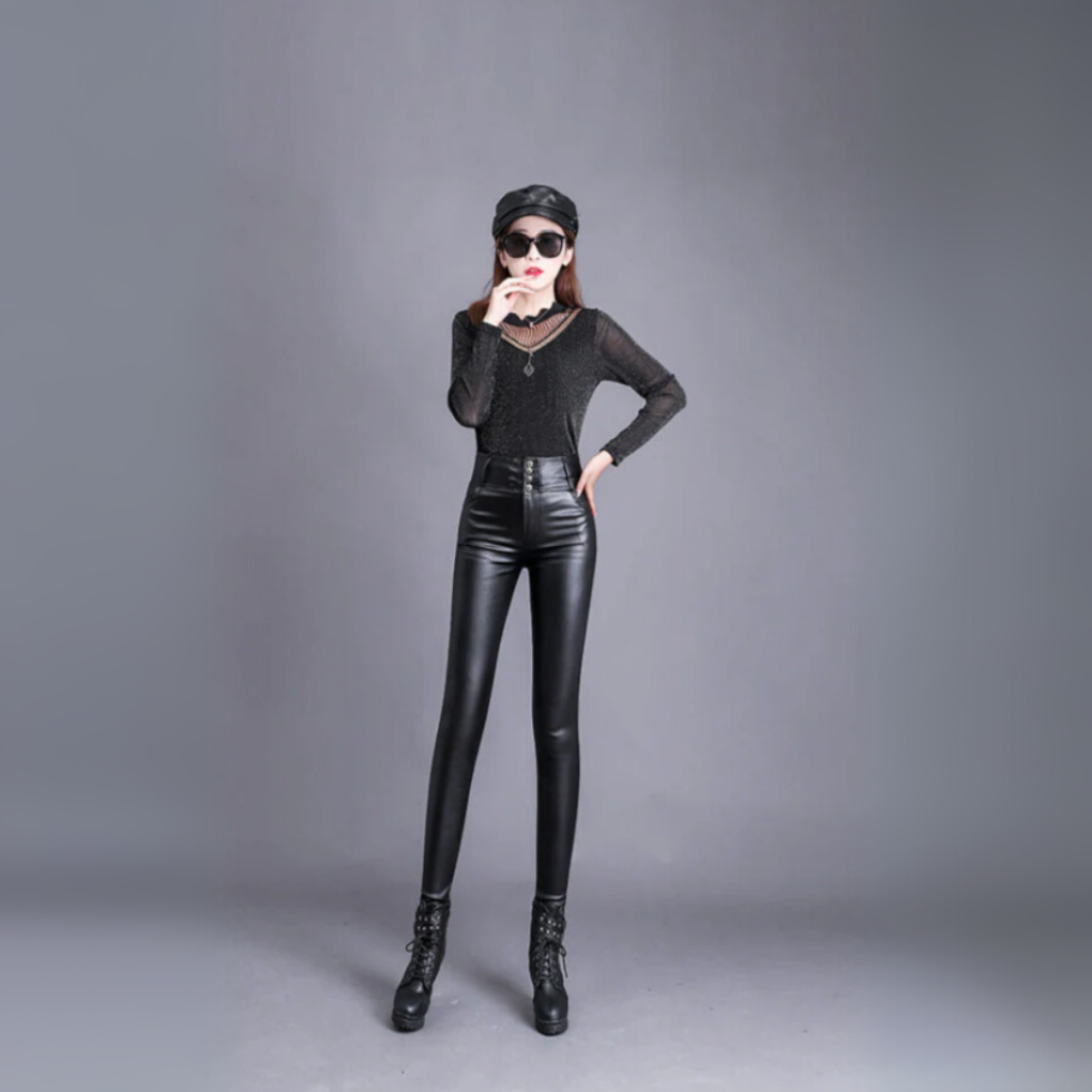 Stylische PU-Lederhose mit hoher Taille für Damen
