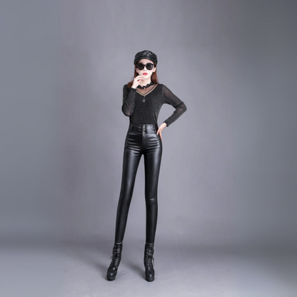 Stylische PU-Lederhose mit hoher Taille für Damen