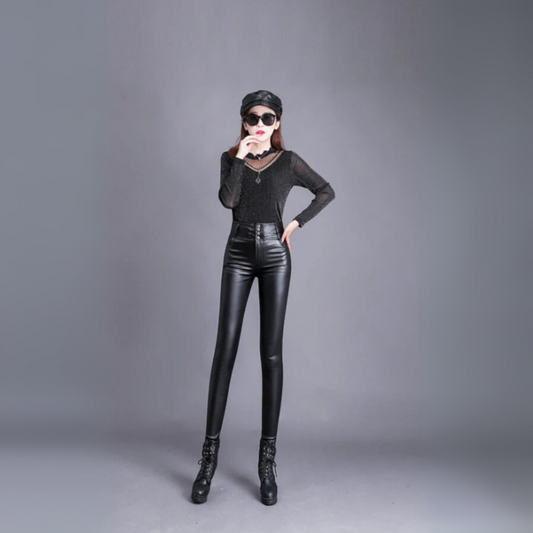 Stylische PU-Lederhose mit hoher Taille für Damen