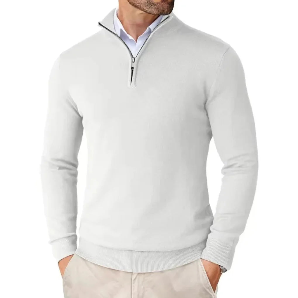 Herren-Strickpullover aus Baumwolle mit Reißverschlusskragen