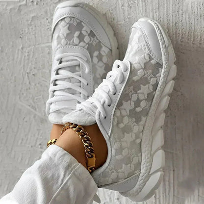 Atmungsaktive Damen-Sneaker mit Sternmuster und Schnürung