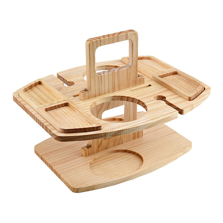 Tragbarer Holz-Picknick-Weintisch mit integriertem Flaschen- und Glashalter