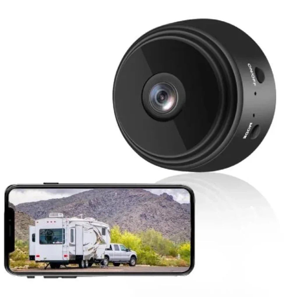 "Black HD wireless backup camera for RVs, trucks, trailers with night vision, waterproof design, perfect for safe reversing."