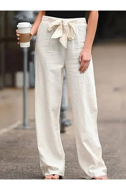 Einfarbige Freizeithose mit Taschen und elastischem Bund