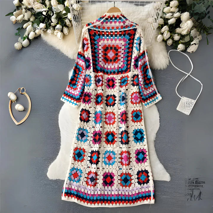 Lange bunte Strickjacke für Damen