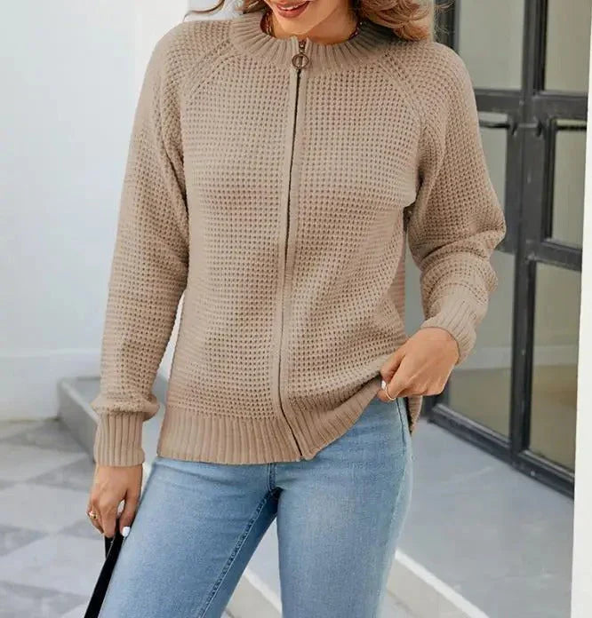 Solid Casual Damen Strickjacke mit Reißverschluss