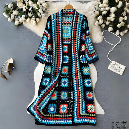 Lange bunte Strickjacke für Damen