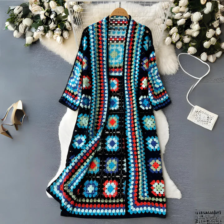 Lange bunte Strickjacke für Damen