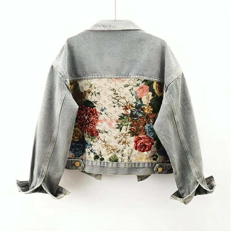 Damen-Denimjacke mit floraler Stickerei