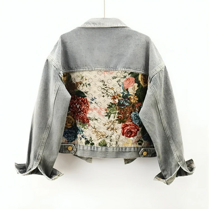 Damen-Denimjacke mit floraler Stickerei