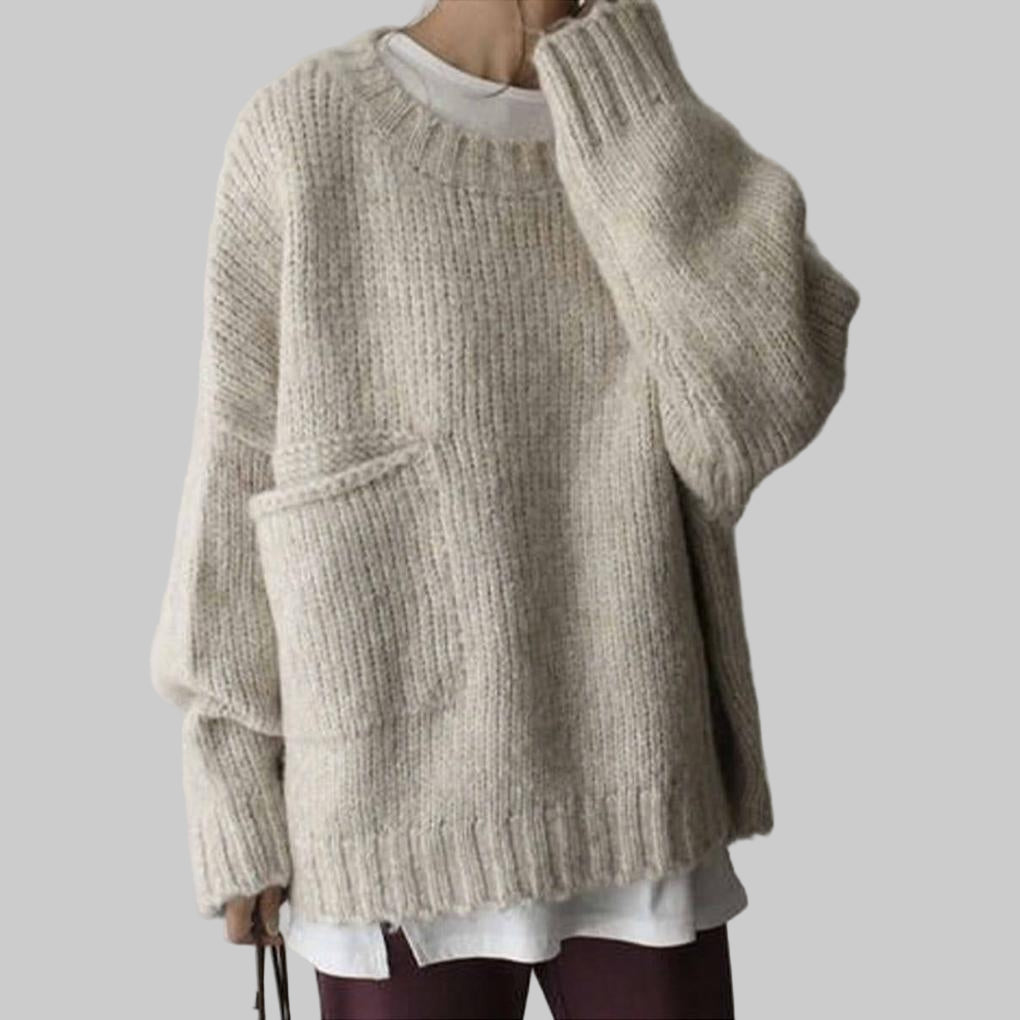 Oversize-Pullover in Elfenbein mit aufgesetzten Taschen – Lässiges Alltags-Teil