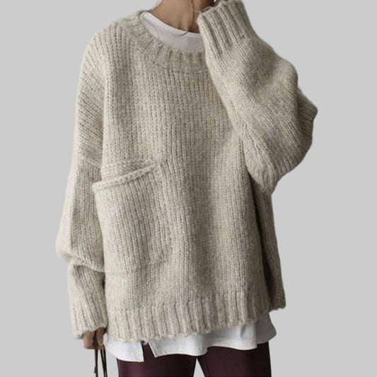 Oversize-Pullover in Elfenbein mit aufgesetzten Taschen – Lässiges Alltags-Teil