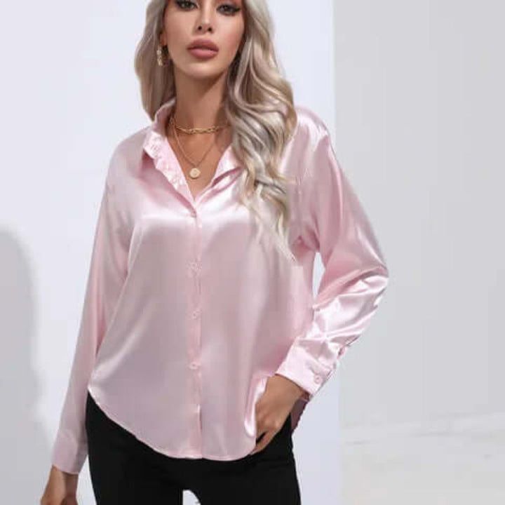 Damenbluse aus Satin mit lockerer Passform und langen Ärmeln