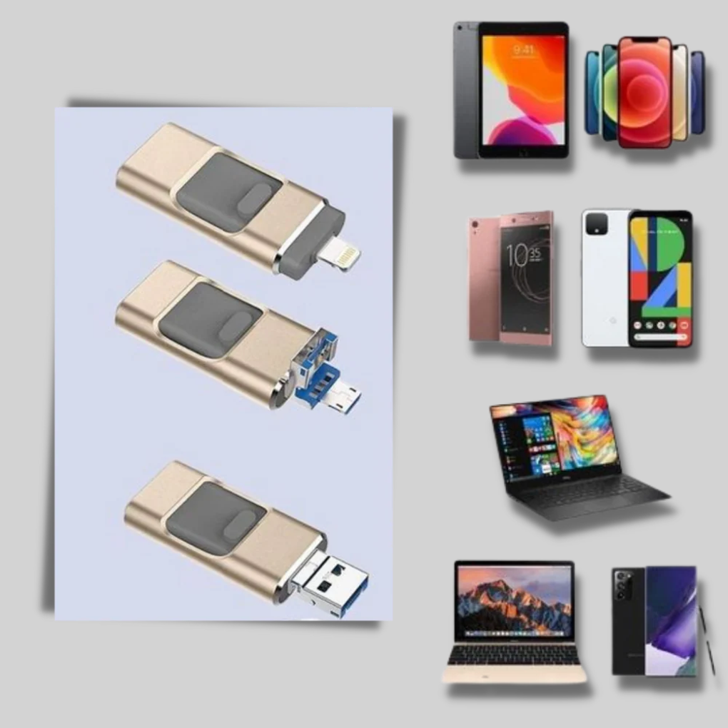 4-in-1-USB-Flash-Laufwerk – Speicherlösung mit mehreren Anschlüssen