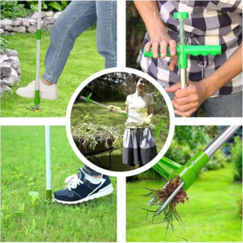 "Ergonomic garden weed puller for easy weeding, featuring durable steel design for effortless root removal without bending."