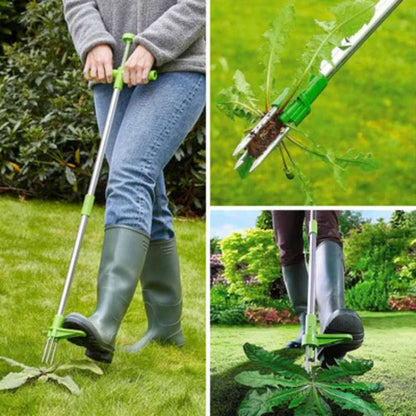 "Ergonomic garden weed puller for easy weeding, featuring durable steel design for effortless root removal without bending."