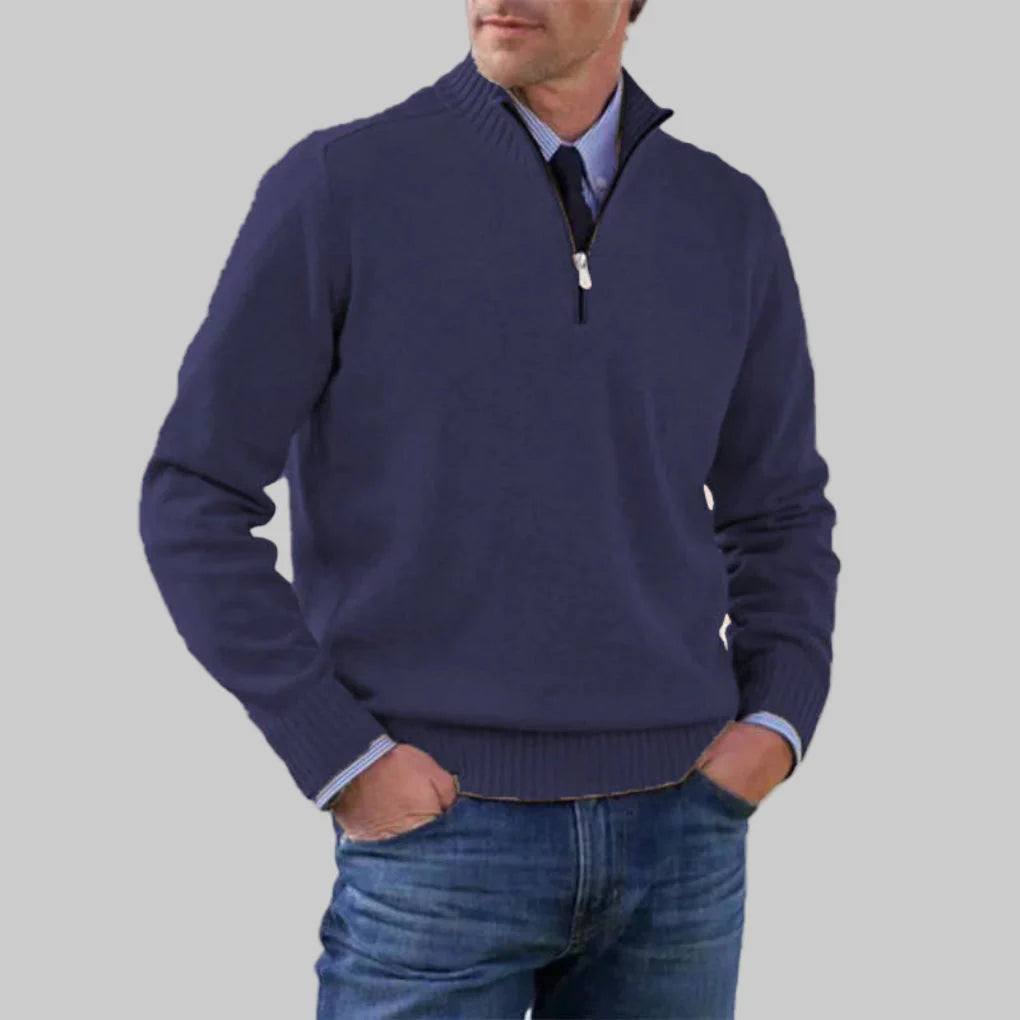 Herren-Pullover mit halbem Reißverschluss – Lagenlook mit saisonalem Charme