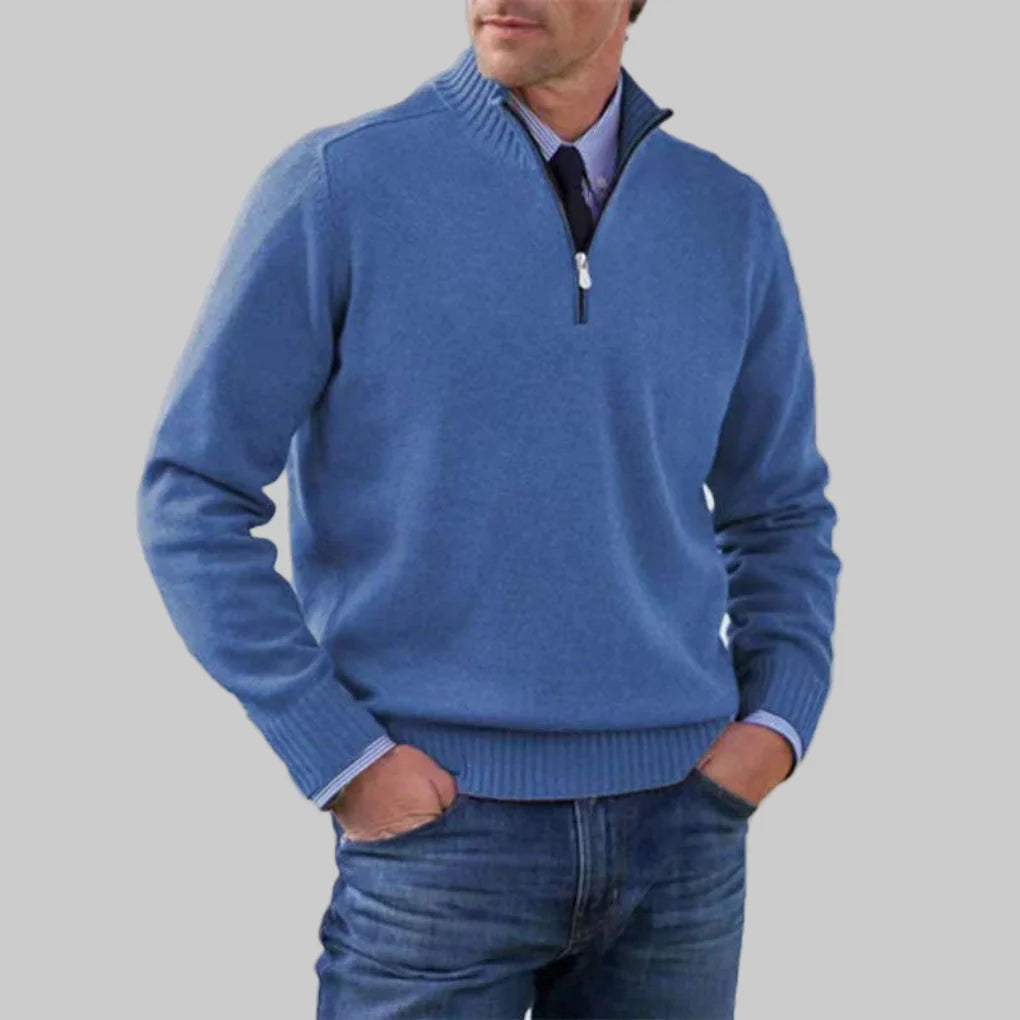 Herren-Pullover mit halbem Reißverschluss – Lagenlook mit saisonalem Charme