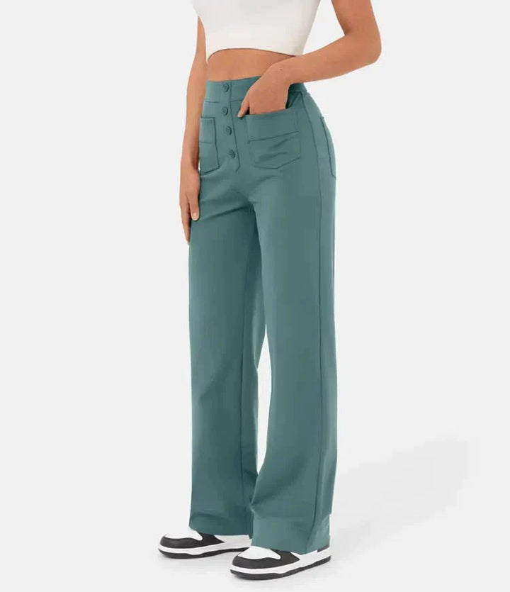 Elastische Damenhose mit hoher Taille und geradem Bein
