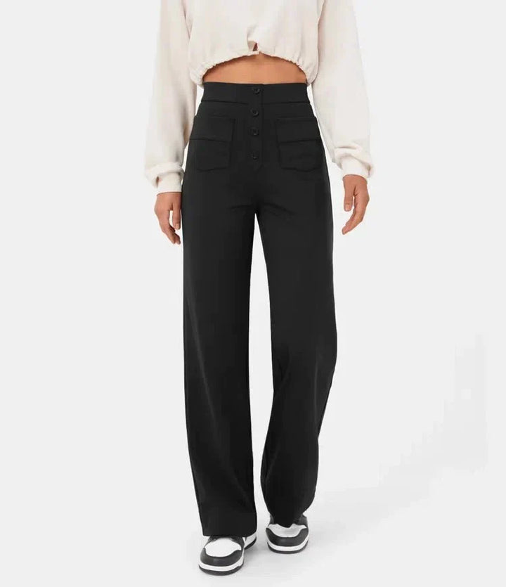 Elastische Damenhose mit hoher Taille und geradem Bein