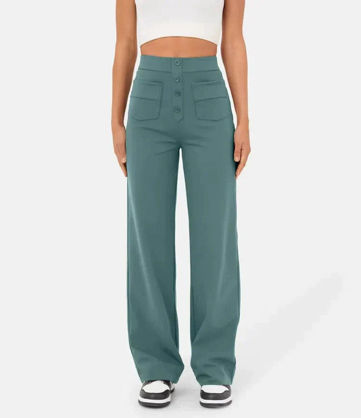 Elastische Damenhose mit hoher Taille und geradem Bein