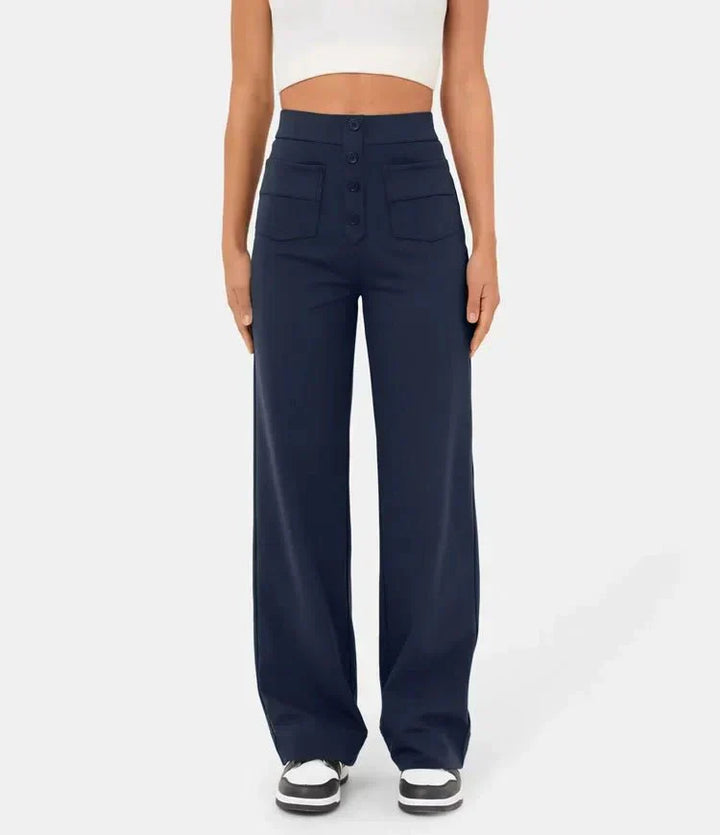 Elastische Damenhose mit hoher Taille und geradem Bein