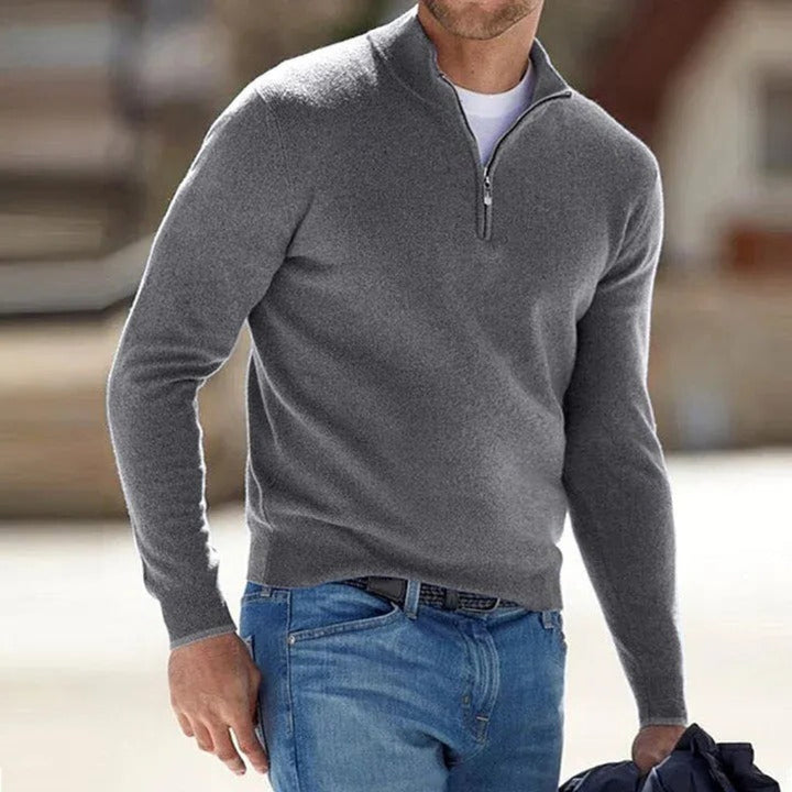 Herren Kaschmir-Pullover mit Reißverschluss