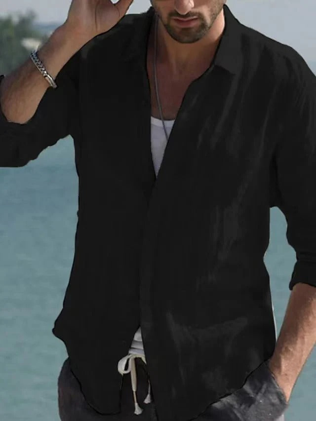 Vintage Leinenhemd mit Umlegekragen und lässigem Schnitt