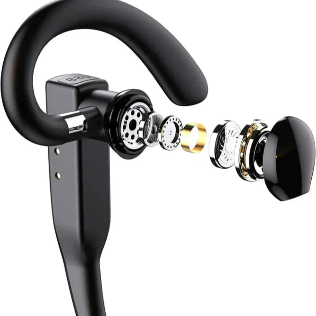 "Sleek black Bluetooth 5.1 noise-cancelling headset for men, featuring dual microphones for clear, hands-free calls."