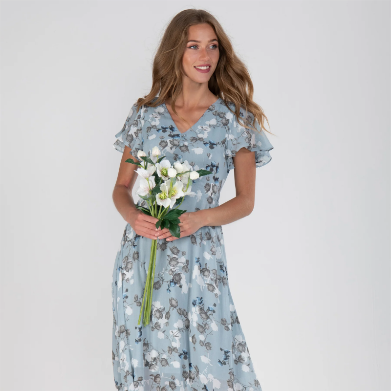 Maxikleid mit Schmetterlingsärmeln und Blumenmuster