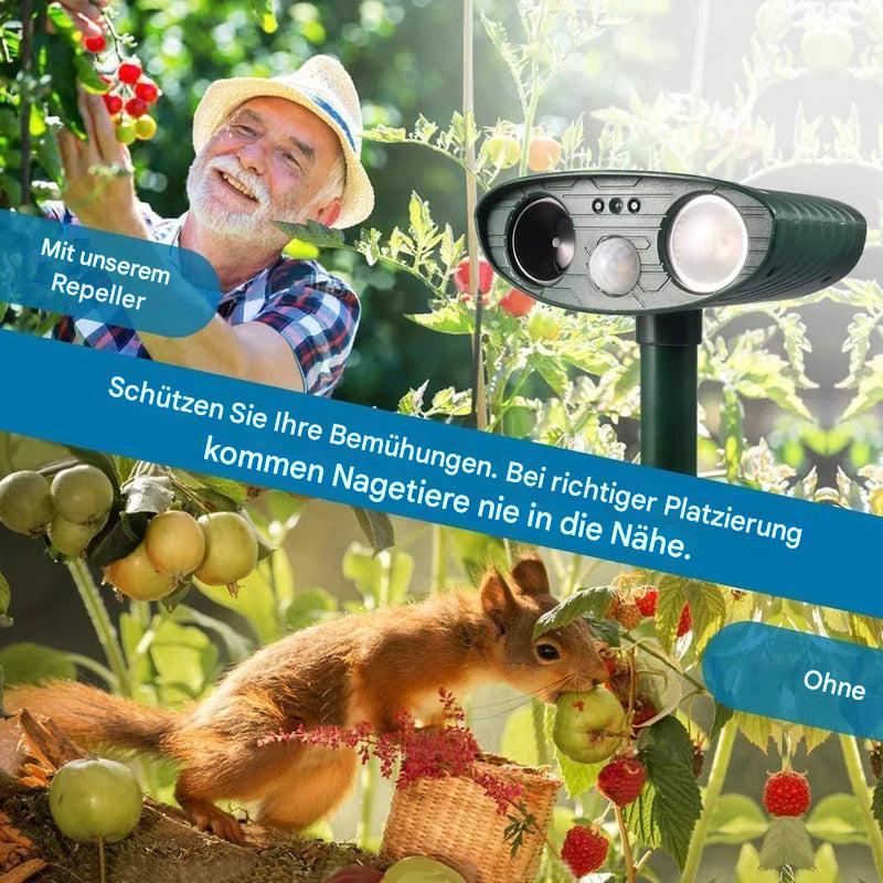 Bewegungsaktivierter solarbetriebener Ultraschall-Tierabwehr